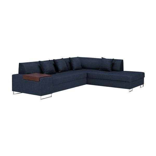 Mėlyna kampinė sofa-lova su sidabrinėmis kojelėmis "Cosmopolitan Design Orlando", dešinysis kampas