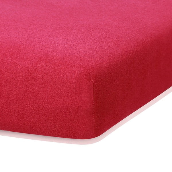 AmeliaHome Rubino bordo raudonos spalvos elastinga paklodė su dideliu medvilnės kiekiu, 100/120 x 200 cm