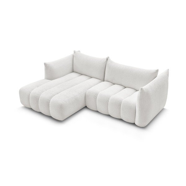 Baltos spalvos kampinė sofa iš boucle (su kairiuoju kampu/su gultu) Azra – Bobochic Paris-image-3