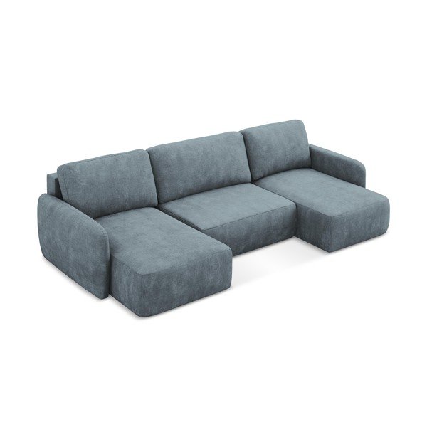 Pilkai mėlynos spalvos iš šenilinio audinio sulankstoma/su sandėliavimo vieta kampinė sofa („U“ formos) Lilo – Makamii-image-4