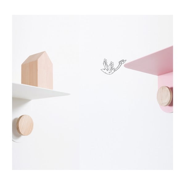 Balto plieno sieninė lentyna su ąžuolo medžio detalėmis ir 2 kabliukais Gazzda, 50 cm ilgio-image-3