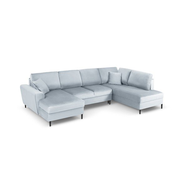 Šviesiai mėlynos spalvos iš velveto sulankstoma/su sandėliavimo vieta kampinė sofa (su dešiniuoju kampu/„U“ formos) Kyoto – Cosmopolitan Design-image-1