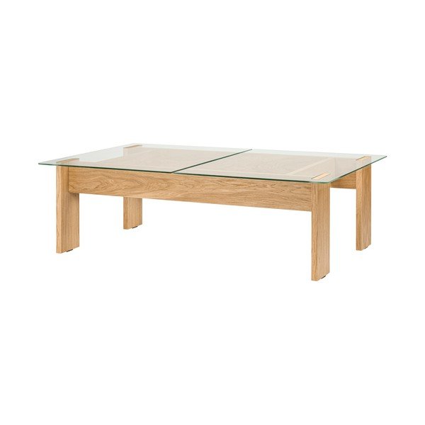 Natūralios spalvos kavos staliukas su stikliniu stalviršiu 86x132 cm Naiko – noo.ma