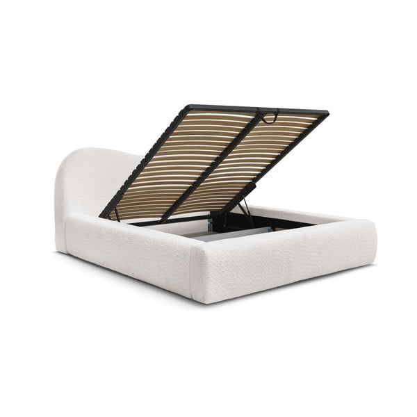 Dvigulė lova baltos spalvos audiniu dengta su sandėliavimo vieta su lovos grotelėmis 160x200 cm Orlane – Bobochic Paris-image-3