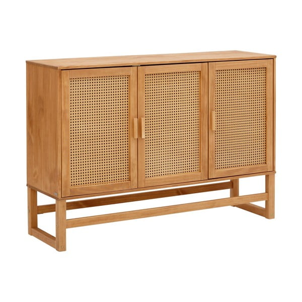 Pušies medienos komoda su rotango durelėmis Støraa Jolene, plotis 128 cm-image-1