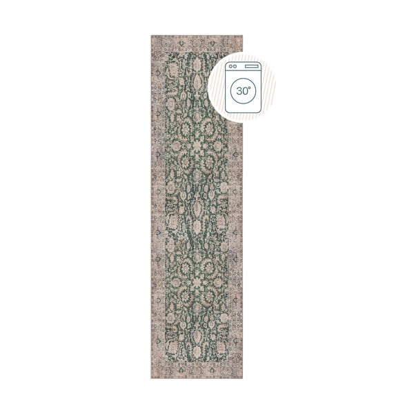 Skalbiamas žalios spalvos kilimas 60x230 cm Beau Floral – Flair Rugs