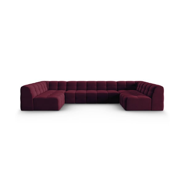 Bordo spalvos aksominė kampinė sofa (U formos) Kendal - Micadoni Home