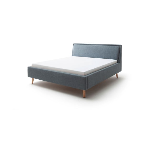 Žalios spalvos/mėlynos spalvos dvigulė lova dengta audiniu su sandėliavimo vieta su lovos grotelėmis 160x200 cm Frieda – Meise Möbel