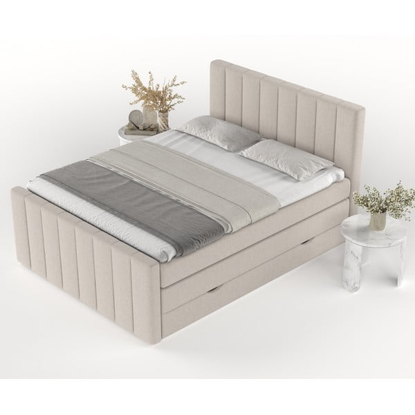 Spyruoklinė lova smėlio spalvos su sandėliavimo vieta 140x200 cm Ruby – Maison de Rêve-image-4