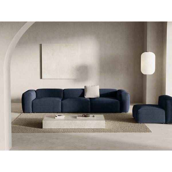 Tamsiai mėlynos spalvos iš kordinio velveto sofa 364 cm Bergamo – Cosmopolitan Design-image-1