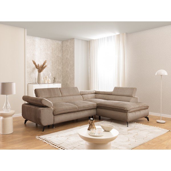 Rudos spalvos kampinė sofa iš kordinio velveto (su dešiniuoju kampu/„L“ formos) Marbeya  – Ropez-image-1