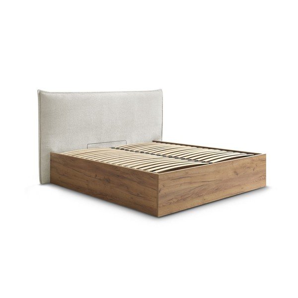 Kreminės spalvos iš audinio dvigulė lova audiniu dengta/iš medžio drožlių plokštės su sandėliavimo vieta su lovos grotelėmis 160x200 cm Charlie – Bobochic Paris