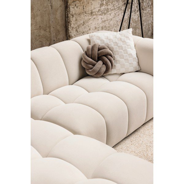 Kreminės spalvos iš velveto kampinė sofa (su dešiniuoju kampu/su gultu) Cube – Bonami Selection-image-4