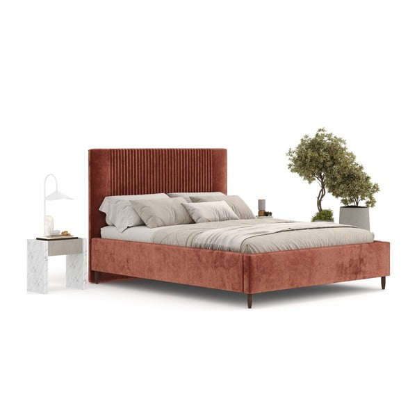 Dvigulė lova raudonos plytų spalvos audiniu dengta su sandėliavimo vieta su lovos grotelėmis 180x200 cm Etero – Maison de Rêve-image-2