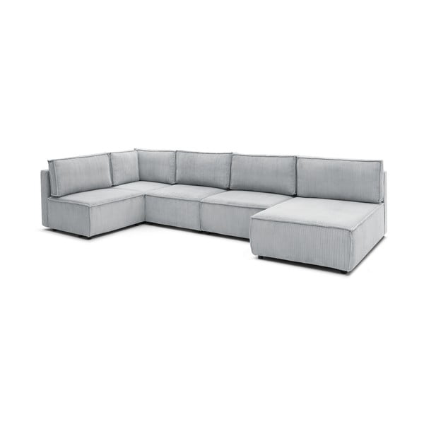 Kampinė sofa šviesiai pilkos spalvos iš kordinio velveto („U“ formos/kintama) Nihad modular – Bobochic Paris-image-4