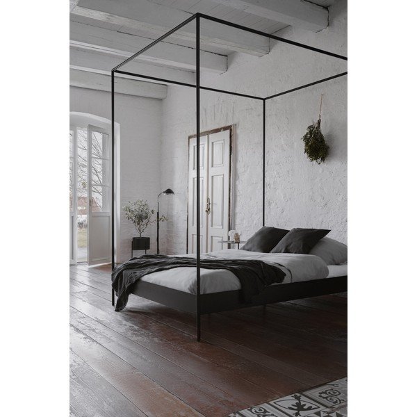 Juodos spalvos iš plieno dvigulė lova be galvūgalio/su baldakimu su lovos grotelėmis 140x200 cm Eton – noo.ma-image-1