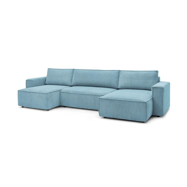 Mėtų spalvos iš kordinio velveto sulankstoma/su sandėliavimo vieta kampinė sofa („U“ formos) Nihad – Bobochic Paris-image-3