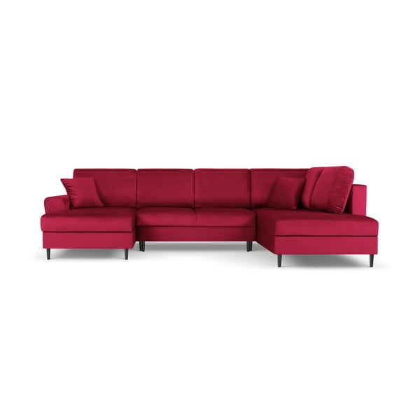 Raudonos spalvos iš velveto sulankstoma/su sandėliavimo vieta kampinė sofa (su dešiniuoju kampu/„U“ formos) Kyoto – Cosmopolitan Design