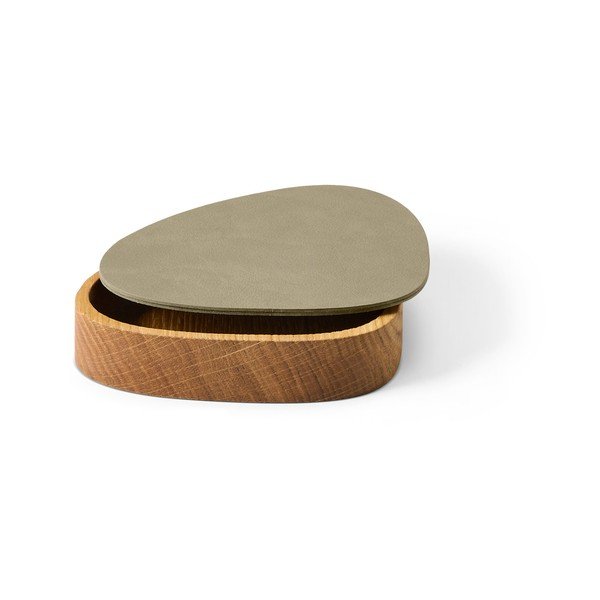 Žalios spalvos/natūralios spalvos iš medžio/iš eko odos daiktadėžė su dangčiu/dekoratyvinė 14x12,5x3,5 cm Curve Nupo – LIND DNA-image-1