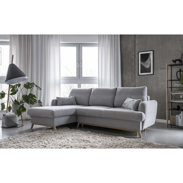 Šviesiai pilkos spalvos sulankstoma/su sandėliavimo vieta kampinė sofa (su kairiuoju kampu/su gultu) Scandic Lagom – Miuform-image-3
