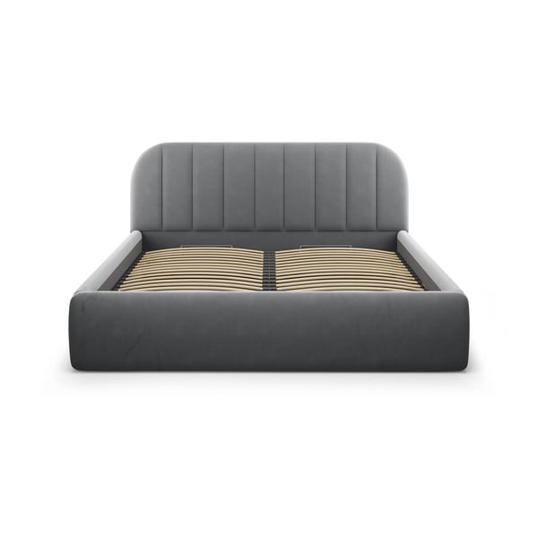 Pilkos spalvos dvigulė lova audiniu dengta su sandėliavimo vieta su lovos grotelėmis 180x200 cm Juno – Windsor & Co Sofas-image-3