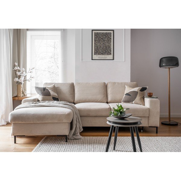 Iš kordinio velveto sulankstoma kampinė sofa smėlio spalvos (su kairiuoju kampu) Lofty Lilly – Miuform-image-4