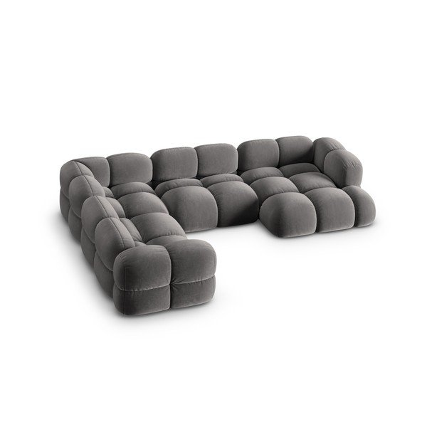 Pilkos spalvos iš velveto kampinė sofa (su kairiuoju kampu/„U“ formos) Loretto – Cosmopolitan Design-image-2