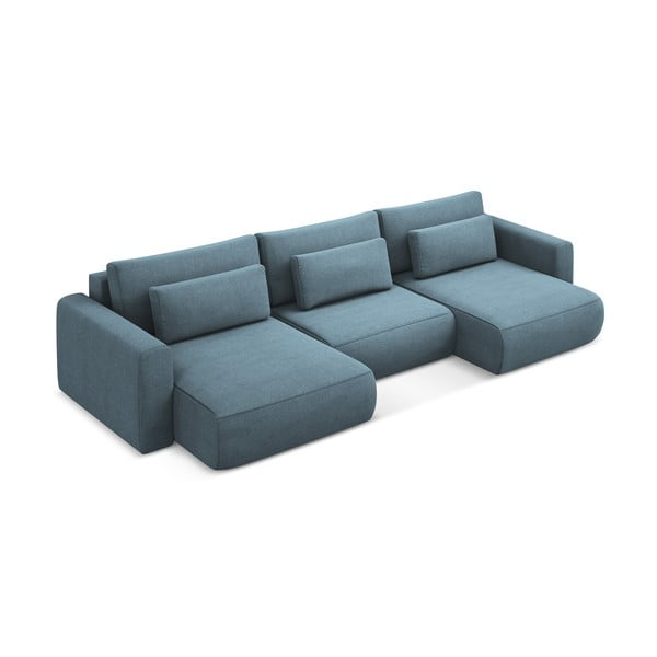 Šviesiai mėlynos spalvos sulankstoma/su sandėliavimo vieta kampinė sofa („U“ formos) Kapua – Makamii-image-4