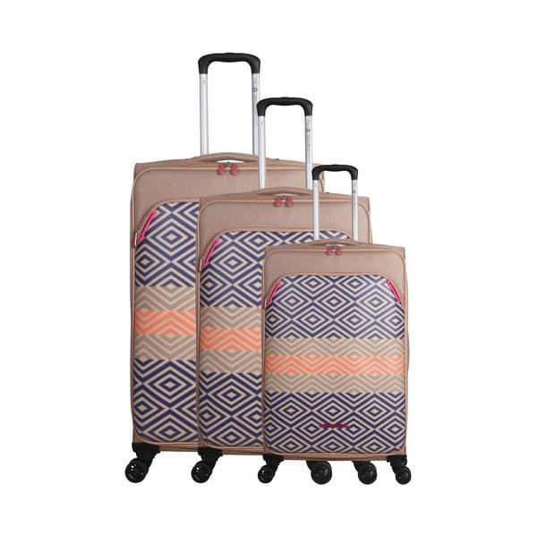 3 smėlio ir mėlynos spalvos bagažo ant 4 ratukų rinkinys Lulucastagnette Peruana