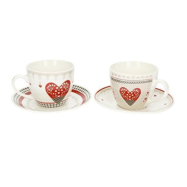 2 baltų porcelianinių puodelių su širdele rinkinys Brandani Happy Days, 220 ml