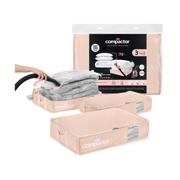 Vakuuminės iš plastiko daiktadėžės po lova 3 vnt. 65x45x15,5 cm Pink Edition – Compactor