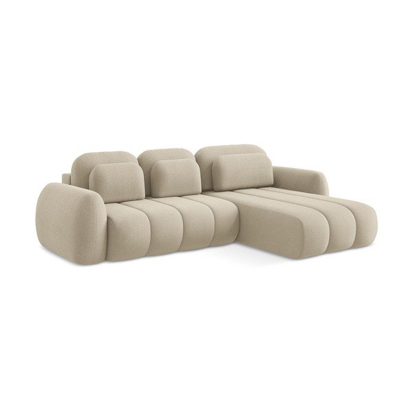 Šviesiai rudos spalvos iš boucle sulankstoma/su sandėliavimo vieta kampinė sofa (su dešiniuoju kampu/su gultu) Pele – Makamii-image-3