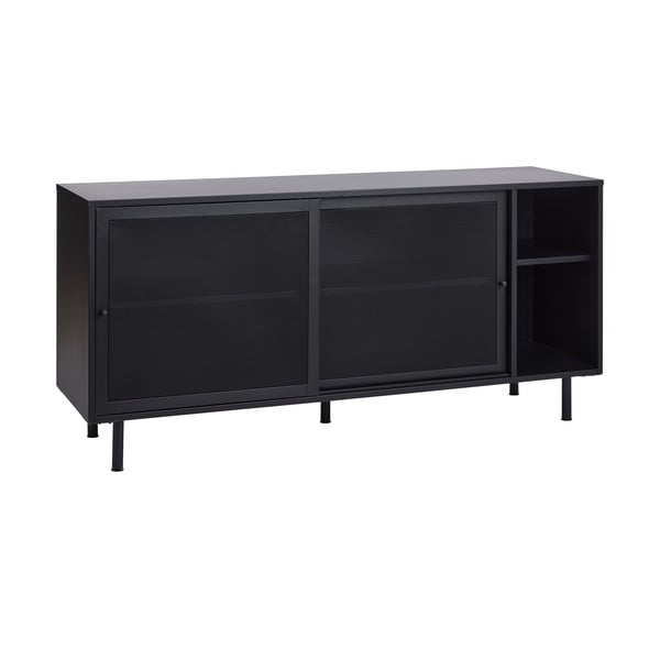 Iš metalo šoninė spintelė juodos spalvos su stumdomomis durimis 160x75x46 cm Veep – Unique Furniture-image-3