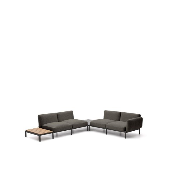 Tamsiai pilkos spalvos iš audinio sodo sofa („L“ formos) Sorells – Kave Home-image-2