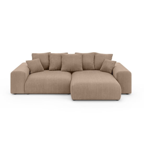 Smėlio spalvos iš kordinio velveto sulankstoma/su sandėliavimo vieta kampinė sofa (kintama) Luma – Ropez