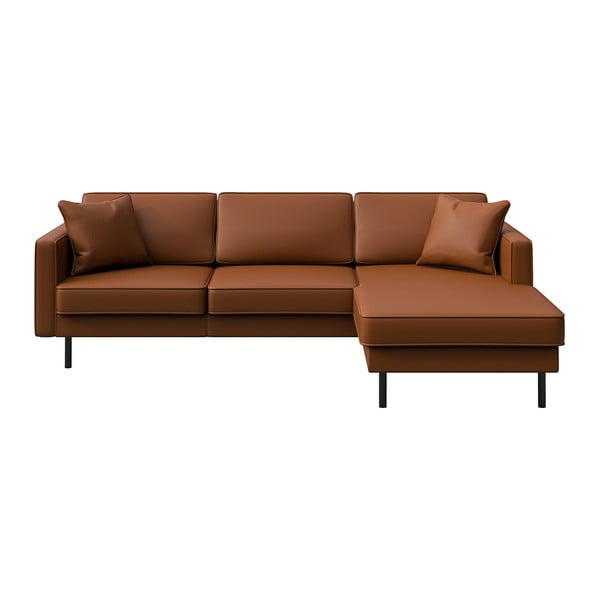 Kampinė sofa konjako rudos spalvos iš odos (su dešiniuoju kampu) Kobo – MESONICA