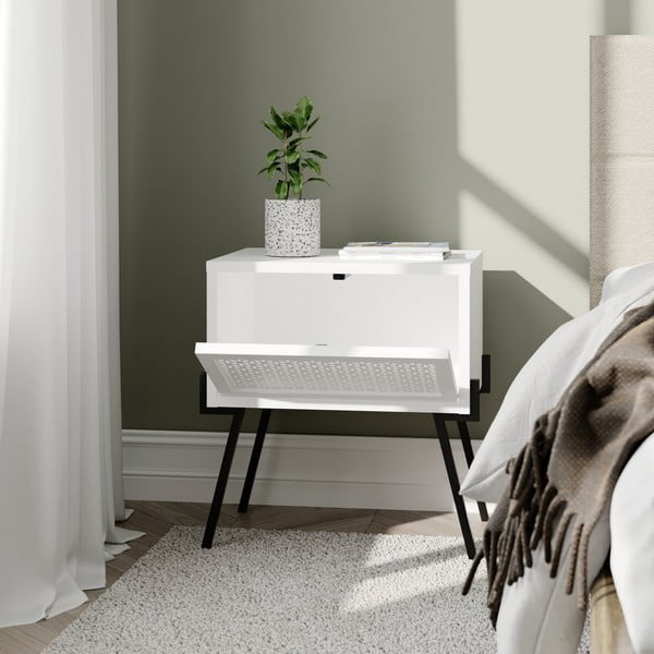 Naktinis staliukas baltos spalvos Naive – Kalune Design-image-1