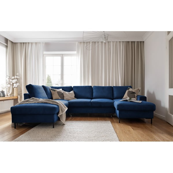Iš kordinio velveto sulankstoma kampinė sofa tamsiai mėlynos spalvos (su kairiuoju kampu) Lofty Lilly – Miuform-image-4