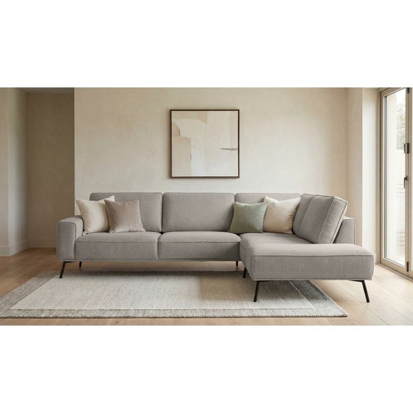 Pilkai smėlinės spalvos kampinė sofa iš šenilinio audinio (su dešiniuoju kampu/„L“ formos) Amsterdam – Scandic-image-1