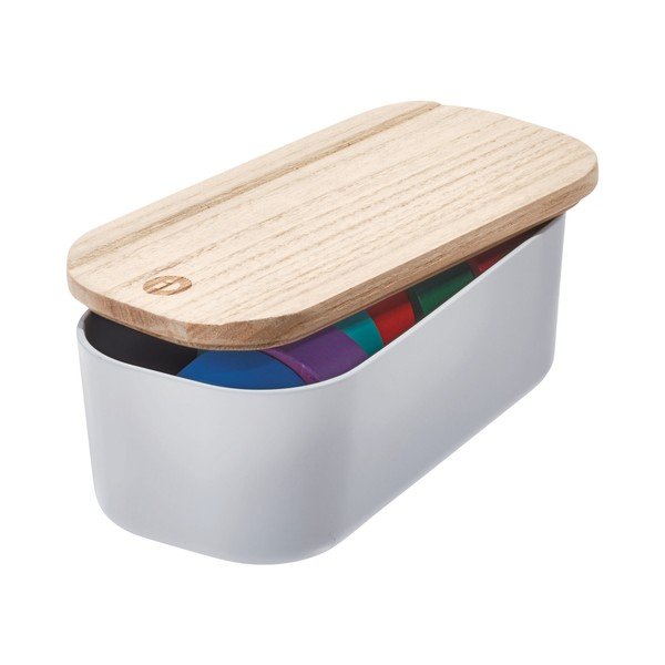 Pilka dėžutė su dangteliu pagaminta iš paulovnijos medienos iDesign Eco, 9 x 18,3 cm-image-2