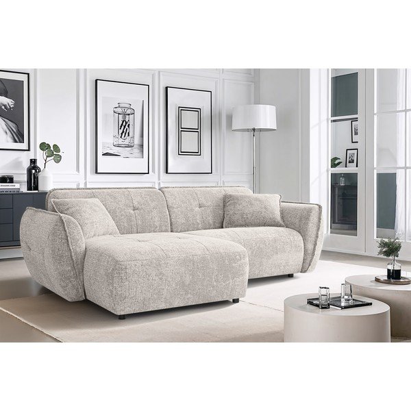 Smėlio spalvos kampinė sofa iš šenilinio audinio (su kairiuoju kampu/su gultu) Nelia – Ropez-image-1