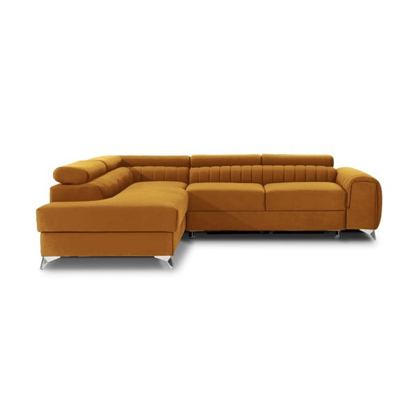 Geltonos spalvos iš velveto sulankstoma/su sandėliavimo vieta kampinė sofa (su kairiuoju kampu/„L“ formos) Laurence – ELTAP