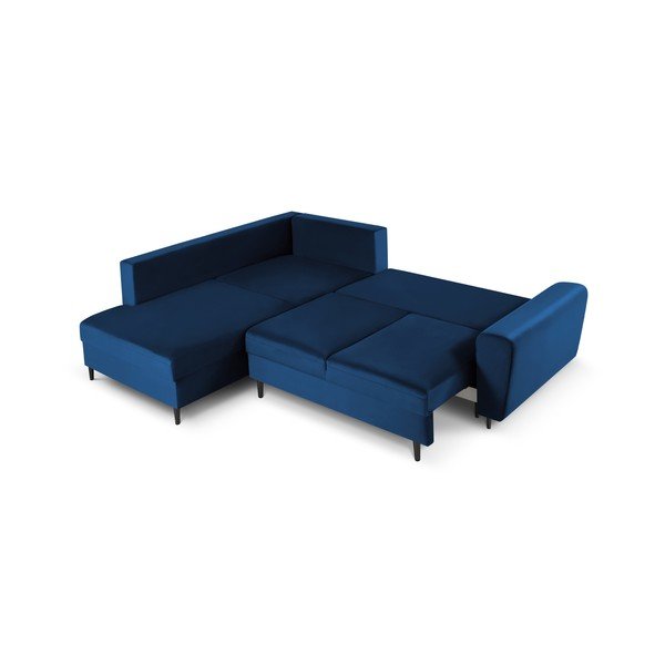 Mėlynos spalvos iš velveto sulankstoma/su sandėliavimo vieta kampinė sofa (su kairiuoju kampu/„L“ formos) Kyoto – Cosmopolitan Design-image-2