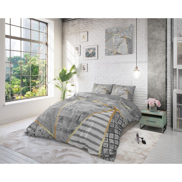 Pilka medvilninė dvigulė patalynė Pure Cotton Graphic, 200 x 200/220 cm-image-3
