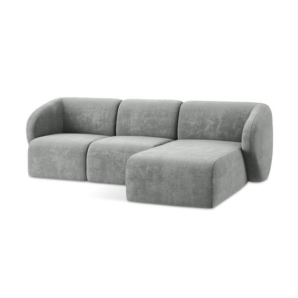 Pilkos spalvos kampinė sofa iš šenilinio audinio (su dešiniuoju kampu/su gultu) Lani – Makamii-image-4