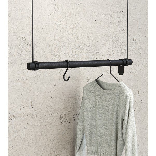 Juodos spalvos iš ąžuolo masyvo sieninė lentyna 80 cm Swing M – LIND DNA-image-1