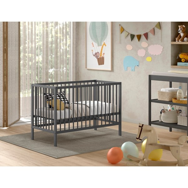 Vaikiška lova iš pušies masyvo antracito spalvos 60x120 cm DINO – Vipack-image-1