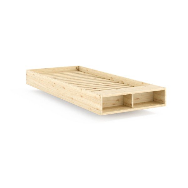 Natūralios spalvos iš pušies masyvo viengulė lova be galvūgalio su lovos grotelėmis 90x200 cm Merge – Karup