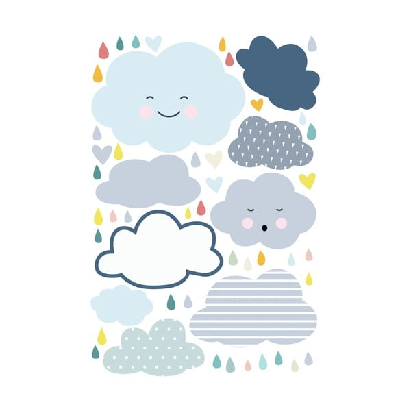 Vaikiškas sienų lipdukas Ambiance Scandinavian Clouds and Love Rain, 90 x 60 cm