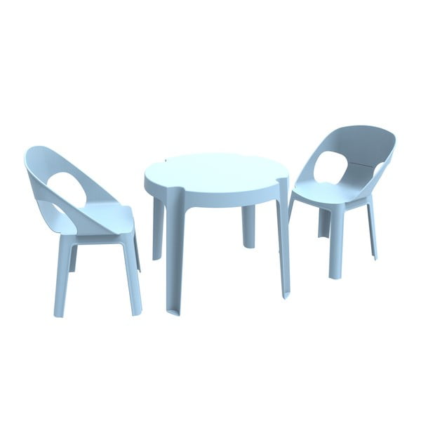 Mėlynas vaikiškas sodo komplektas 1 stalas ir 2 kėdės Resol Julieta